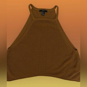 Forever 21 Camel Overlay Knit Linen Blend Sleeveless Top Size Large